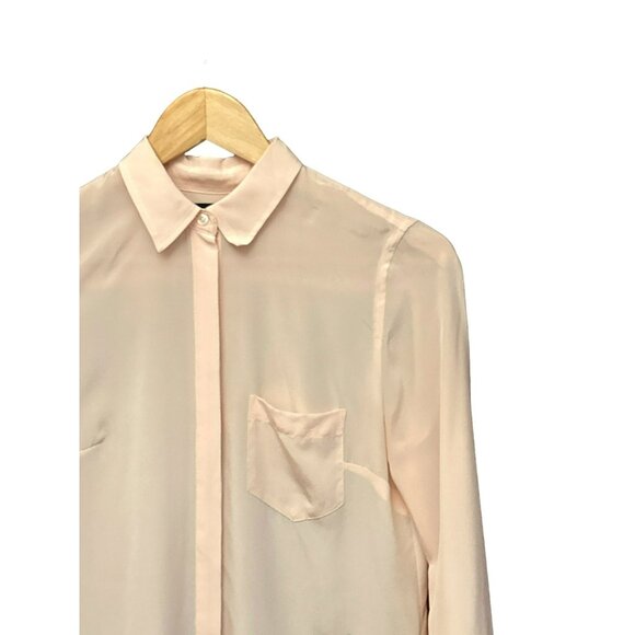 J Crew 365 Women's Pink Long Sleeve 100% Silk Collared Blouse Size 00 - Picture 2 of 5